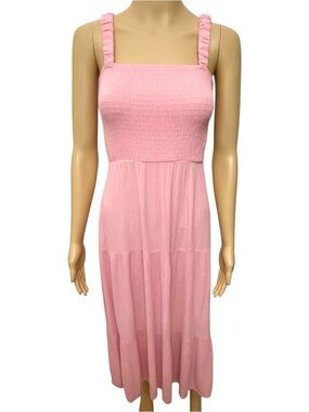 Forever 21 Pink Smocked Maxi Dress Tiered Ruffled Sundress size S